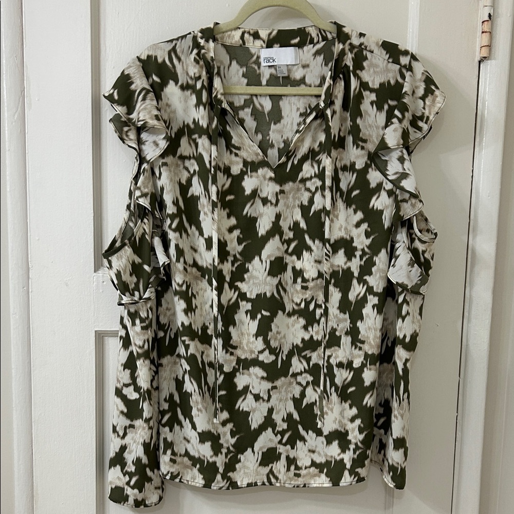 Nordstrom Olive and Cream Floral Blouse